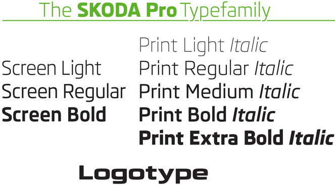Пример начертания шрифта Skoda Pro