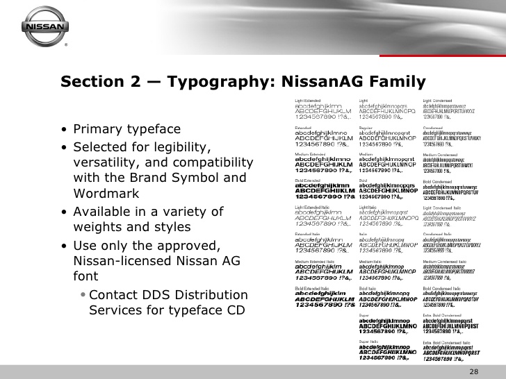 Пример начертания шрифта NissanAG