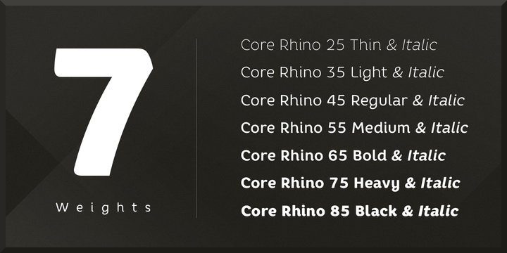 Пример начертания шрифта Core Rhino 25