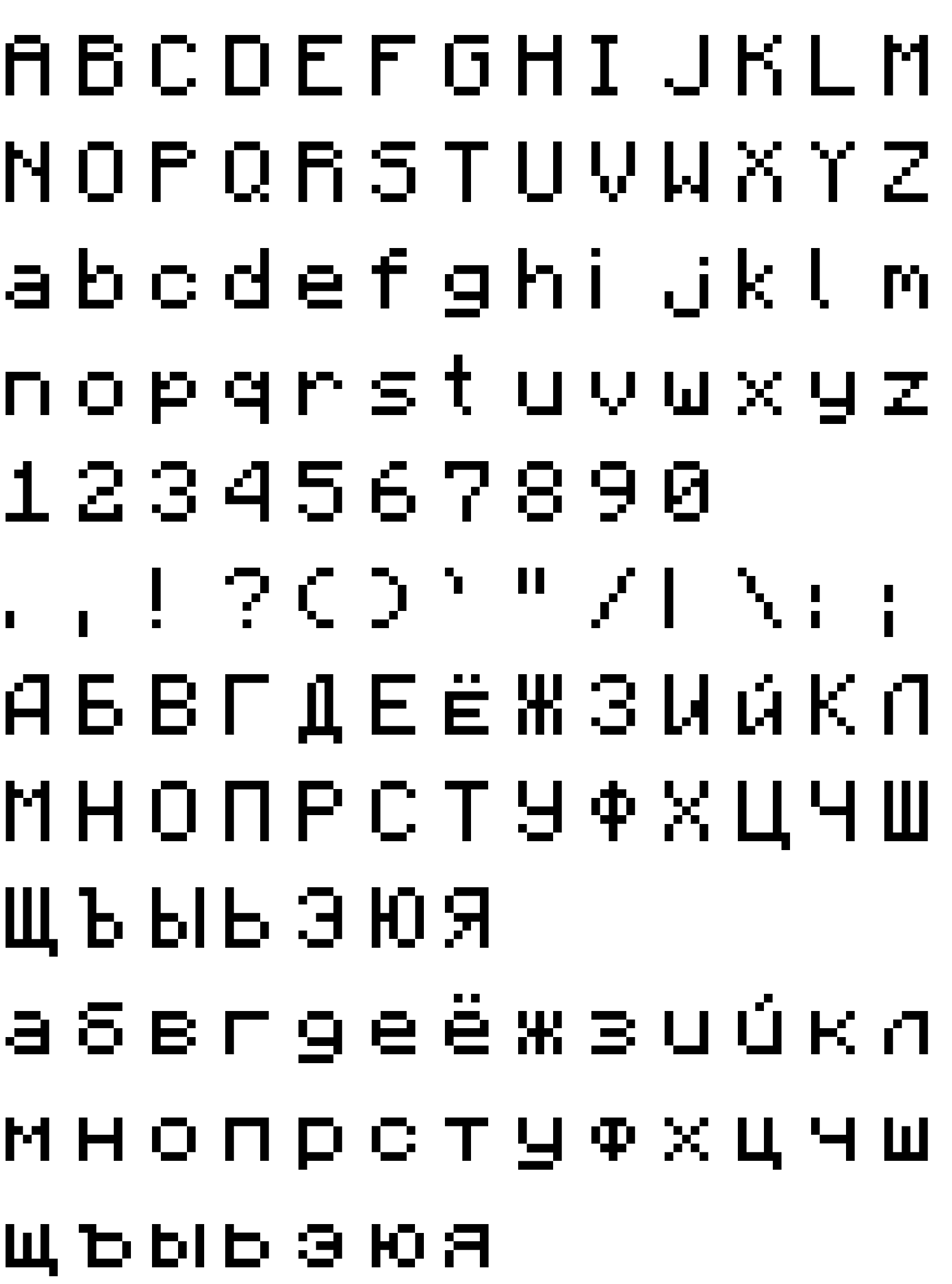 Пример начертания шрифта Minecraft Rus
