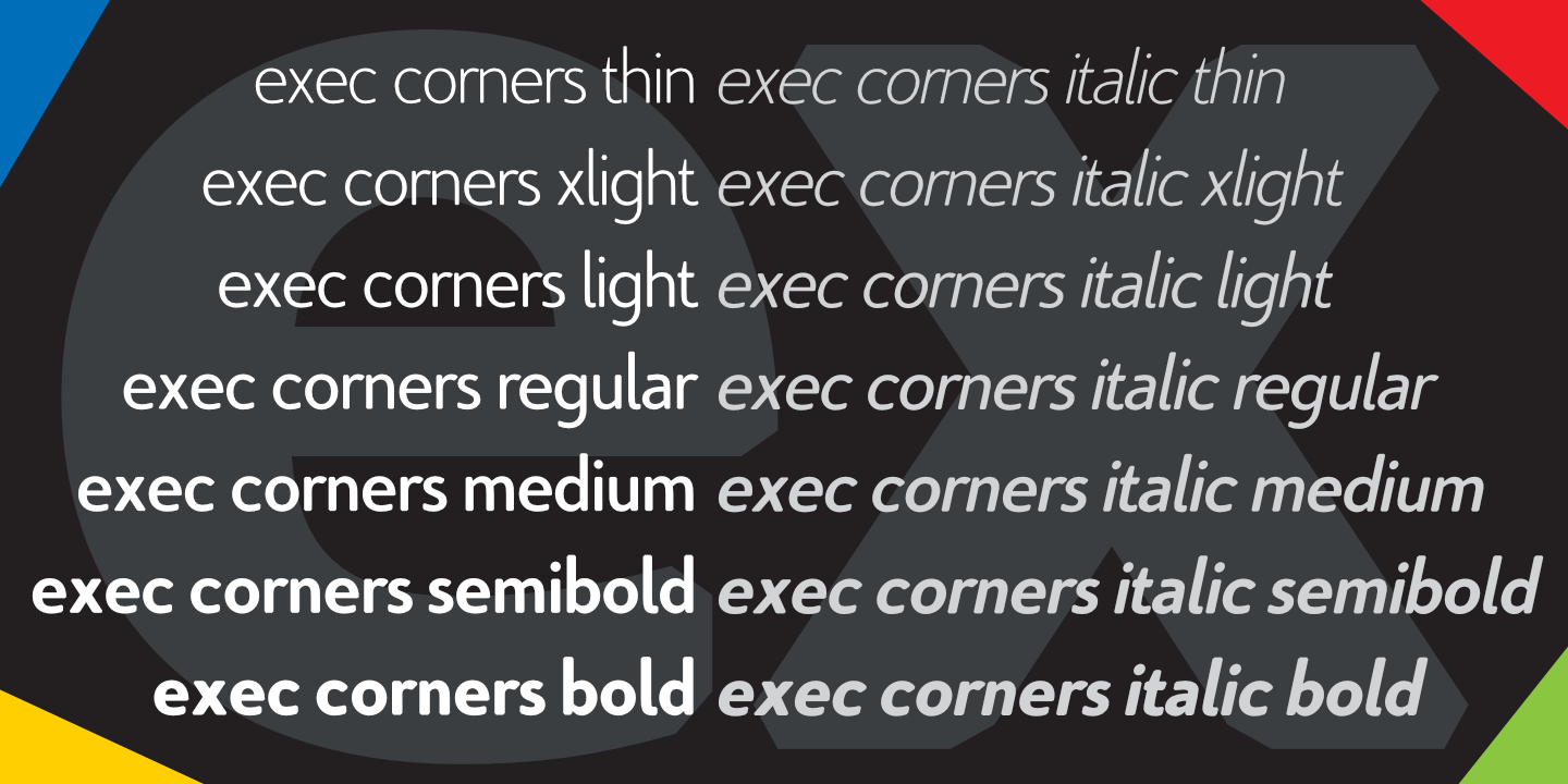 Пример начертания шрифта Exec Corners